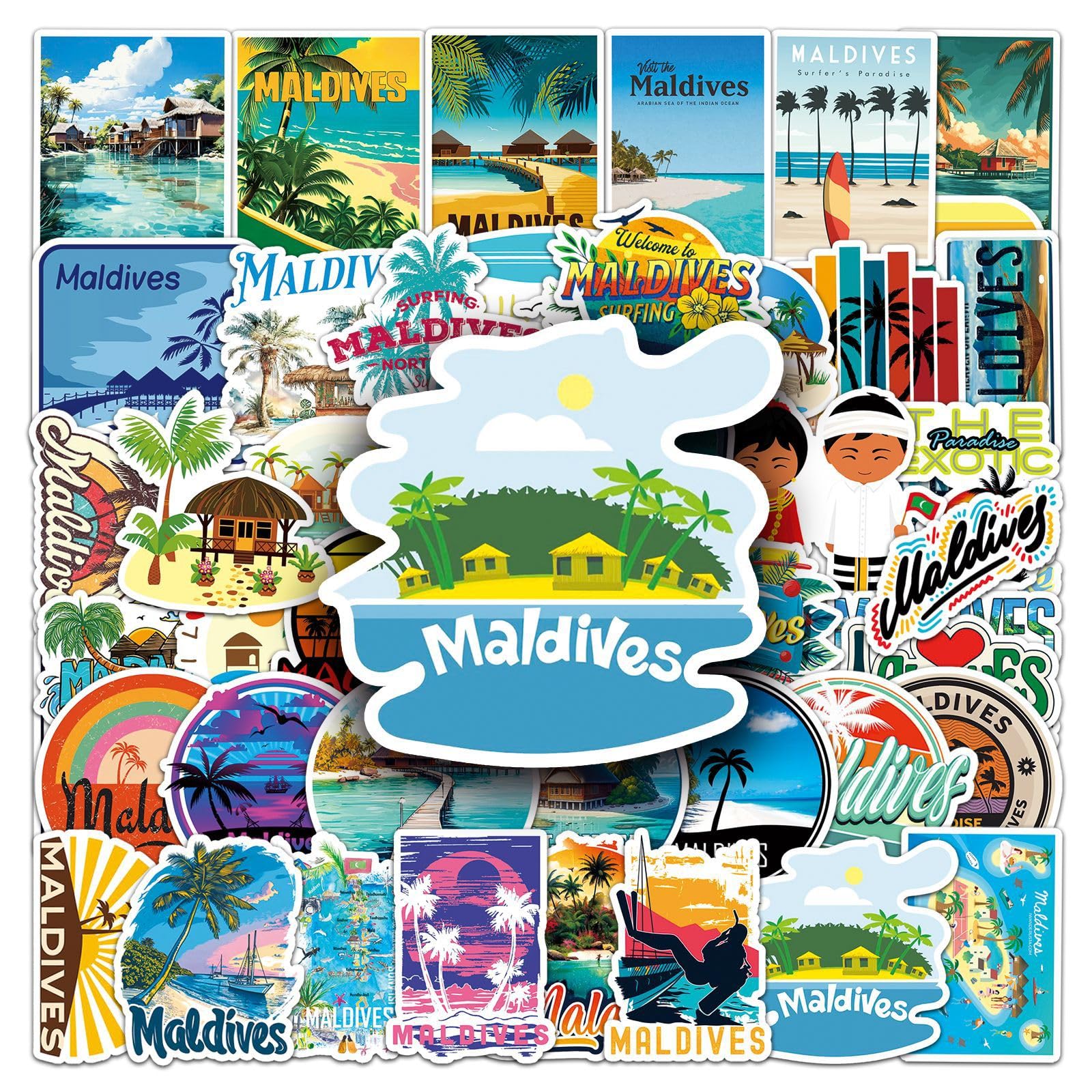 Malediven Aufkleber 50 Stück Wasserdicht ästhetisch Summer Strand Sticker für Skateboard Scrapbook Laptop Wasserflaschen Auto Gepäck Gitarre,Vinyl Malediven Reise Aufkleber für Erwachsene Mädchen von LYLSDSB