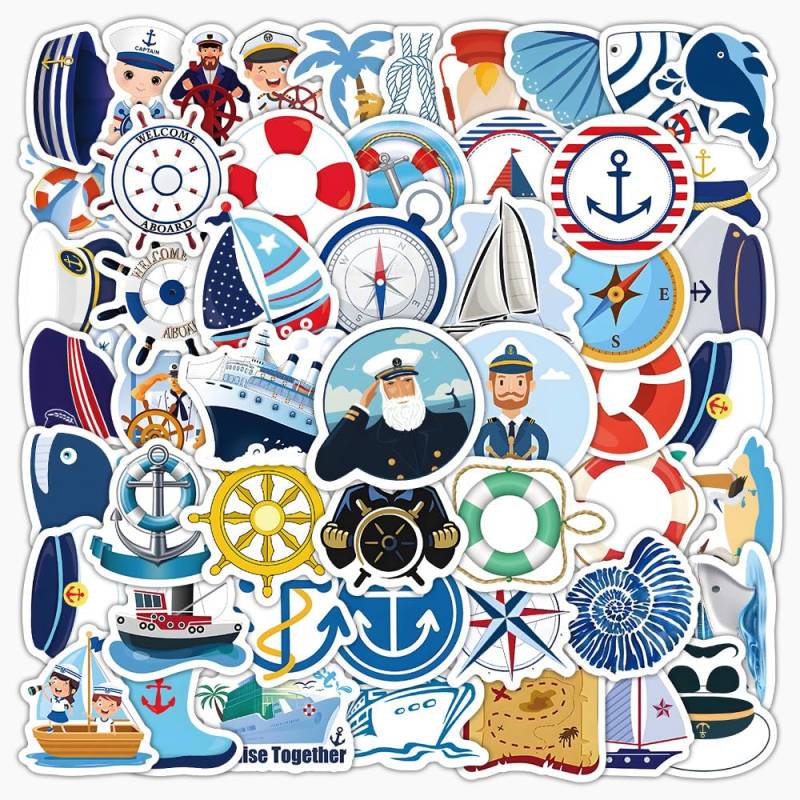 Nautisch Aufkleber 100 Stück Vinyl Cartoon Funny Kapitän Stickers für Laptop Wasserflaschen Skateboard Fahrrad Computer Gepäck Auto,Trendy Wasserdicht Segelboot Aufkleber für Jugendliche Kinder von LYLSDSB