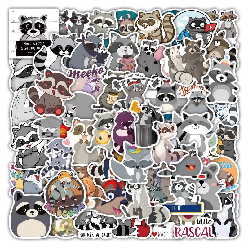 Raccoon Aufkleber 100 Stück Wasserdicht Cartoon Tier Aufkleber für Wasserflaschen Skateboard Laptop Auto Fahrrad Scrapbook Gepäck Motorrad,Vinyl Kawaii Raccoon Stickers für Teenager Kinder Mädchen von LYLSDSB