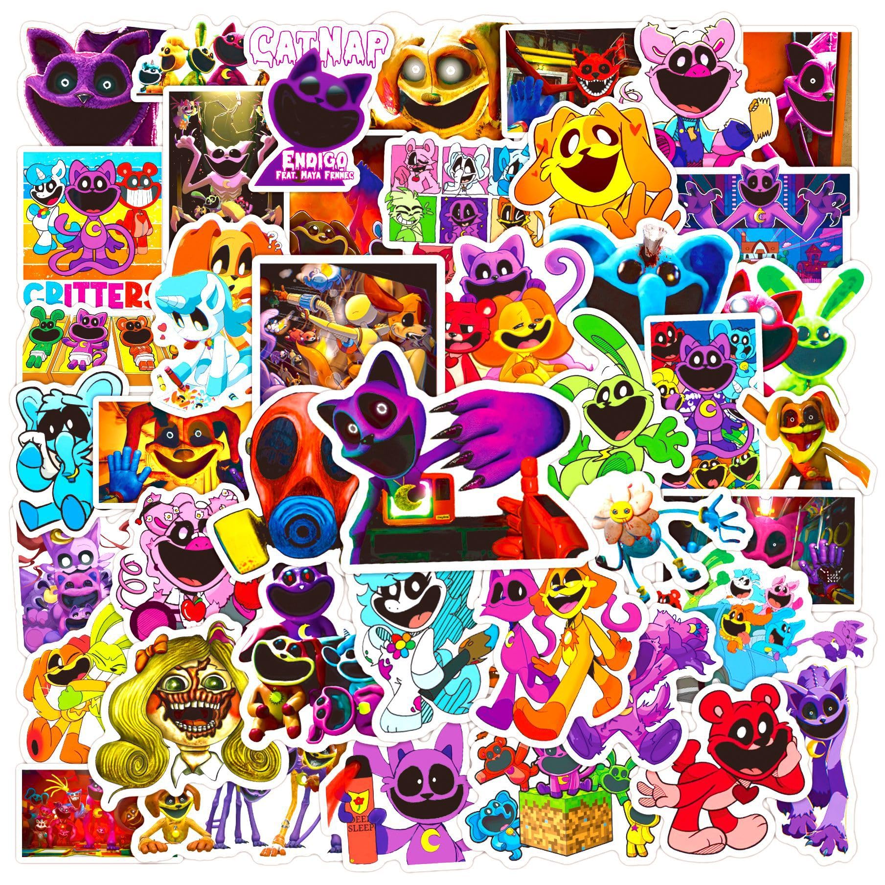 Smiling Critters Aufkleber 50 Stück Wasserfeste Niedliche Cartoon Spiele Aufkleber für Skateboard Laptop Gepäck Telefon Gitarre Scrapbook Auto,Vinyl Funny Horror Stickers für Erwachsene Jugendliche von LYLSDSB