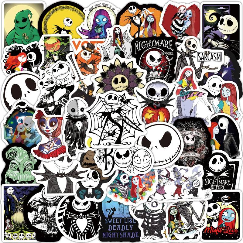 The Nightmare Before Christmas Aufkleber 50 Stück Vinyl Halloween Horrorfilm Stickers für Laptop Auto Wasserflaschen Skateboard Koffer Gepäck,Wasserdicht Cartoon Graffiti Decal für Kinder Jugendliche von LYLSDSB