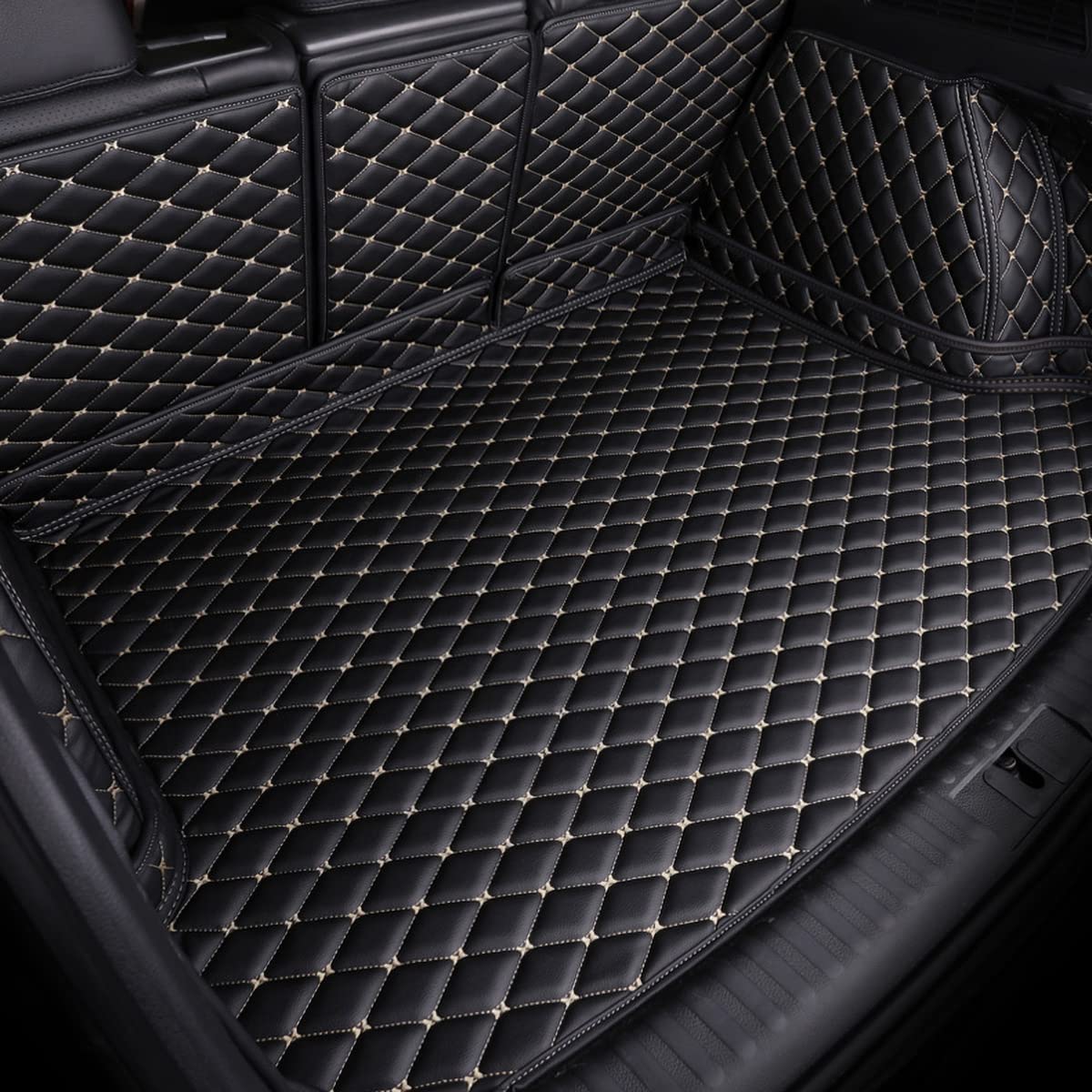 Auto Leder Kofferraummatte Kofferraumwanne für VW Polo VI Hatchback 2018-2023, Antirutschmatte Kofferraum Schutzmatte Auto Zubehör,B/Black-beige von LYNSH
