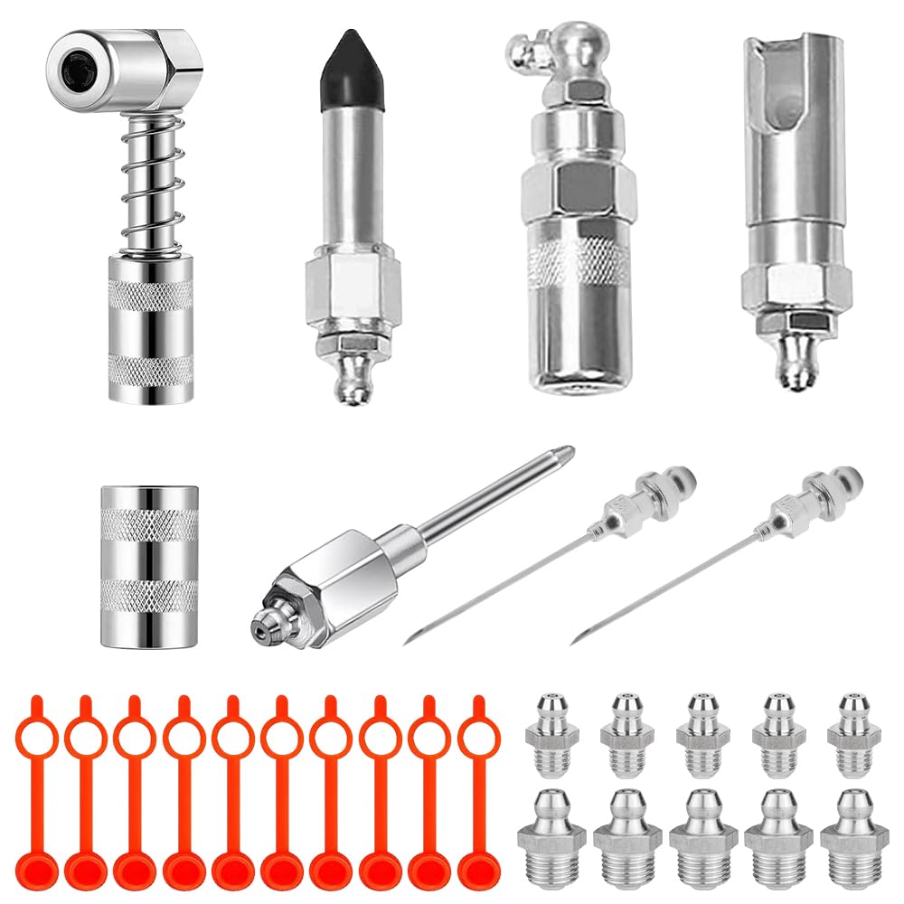 LYPPUL 28 Stück Fettpresse Adapter Set, Fettpresse für Schmiernippel, Coupler für Fettpresse, Mundstück Kupplung für Kegel für alle Arten von Fettpressen (7 Typen) von LYPPUL