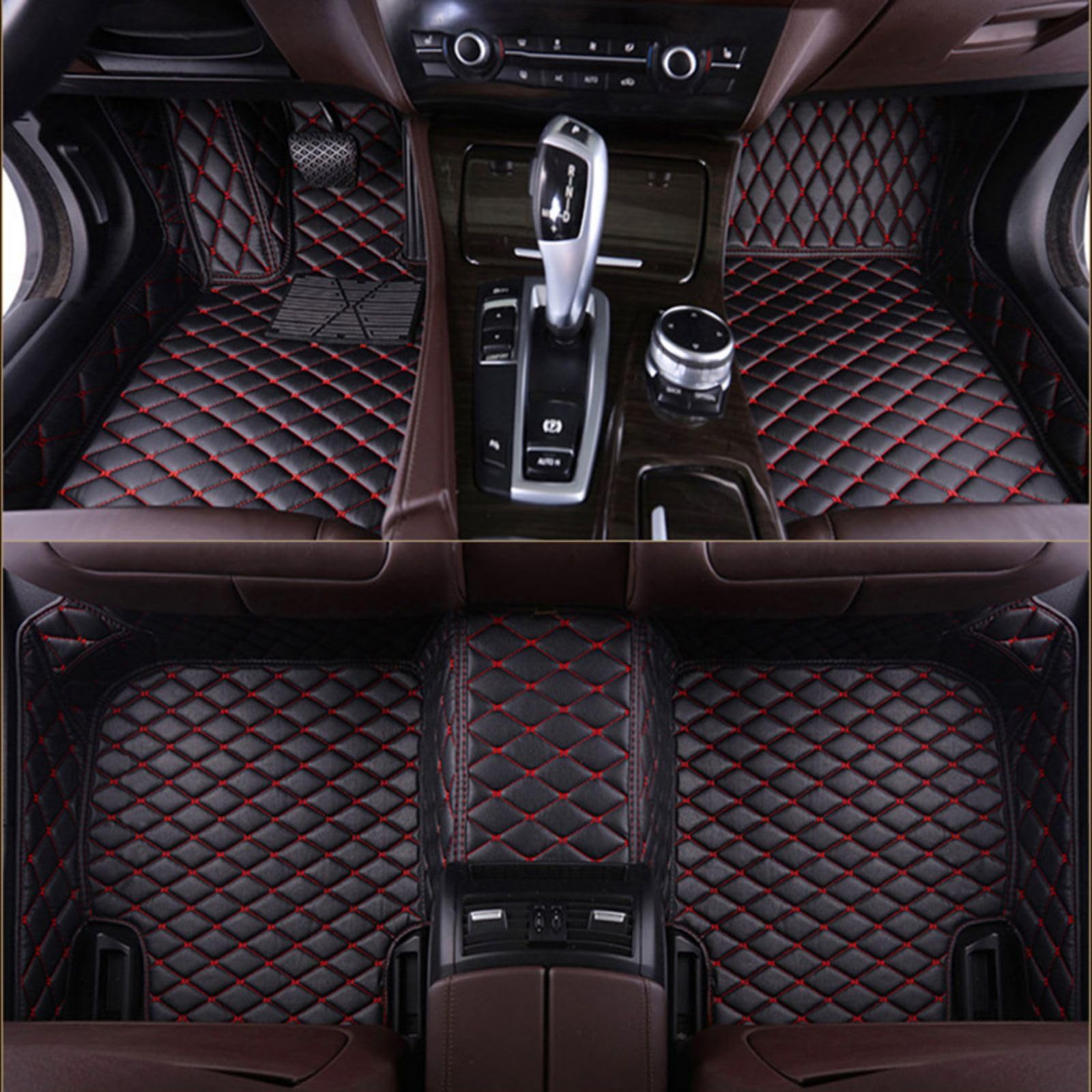 Fussmatten Auto für Audi Q7 (7seats) 2015-2023, PU-Leder Allwetter wasserdichte rutschfeste Auto Fussmatten Set Interieur-Accessoires,Black von LYYFCB