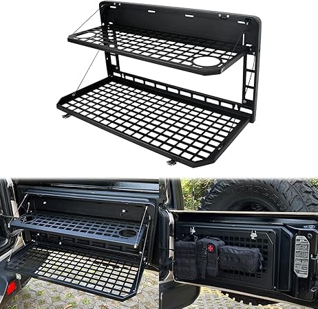 2-Stufiger Heckklappentisch, faltbarer Gepäckträger, Outdoor-Camping-Schreibtisch für Jeep Wrangler JK JL 4-Türer 2007–2022 (nicht passend für JK-Modelle mit serienmäßigem Subwoofer) von LZBYYDS