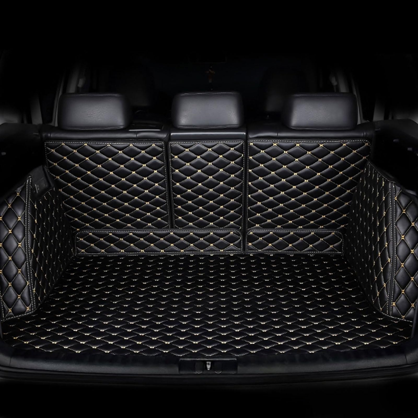 Kofferraum Schutzmatte für Ford Escort 2021 2022 2023 2024, Vollständige Abdeckung Leder kofferraummatte, Kofferraumwanne Schutzmatte Innenraum ZubehöR,Black-Beige von LZGQAZ