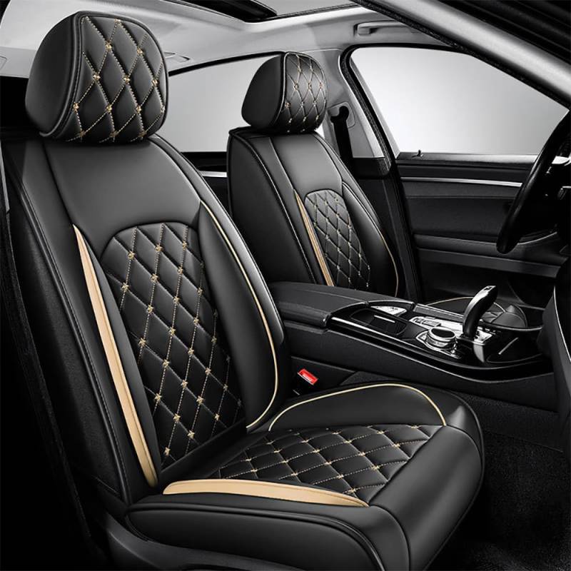 Autositzbezug für Lexus GS 300 350 450H 2005-2011, 5-Sitzer-Autositzbezug Vorn und Hinten, Nappa-Leder, Wasserdichtes Sitzkissen,Black and Gold-Front Pair von LZHIF