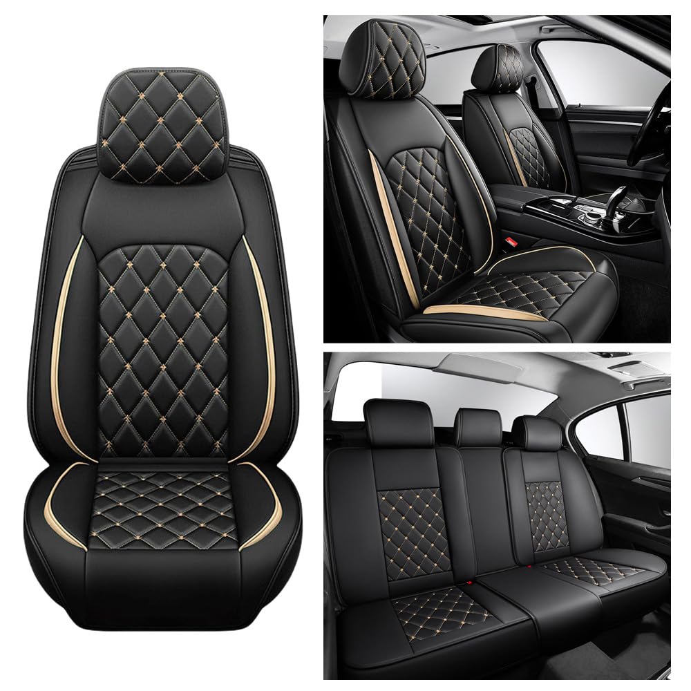 Autositzbezug für Lexus GS 300 350 450H 2005-2011, 5-Sitzer-Autositzbezug Vorn und Hinten, Nappa-Leder, Wasserdichtes Sitzkissen,Black and Gold-Full Set von LZHIF