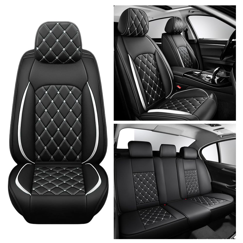 Autositzbezug für Lexus GS 300 350 450H 2005-2011, 5-Sitzer-Autositzbezug Vorn und Hinten, Nappa-Leder, Wasserdichtes Sitzkissen,Black and White-Full Set von LZHIF