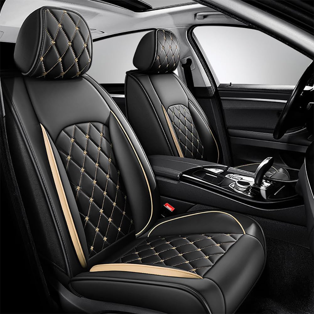 Autositzbezug für Lexus UX 250H 200 2018-2025, 5-Sitzer-Autositzbezug Vorn und Hinten, Nappa-Leder, Wasserdichtes Sitzkissen,Black and Gold-Front Pair von LZHIF