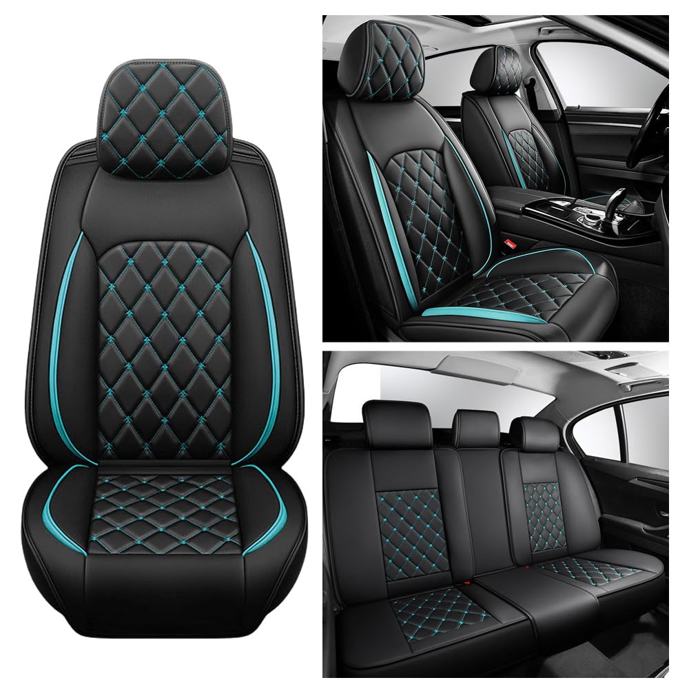 LZHIF Autositzbezug für Audi Q2 GAB 2015-2025, 5-Sitzer-Autositzbezug Vorn und Hinten, Nappa-Leder, Wasserdichtes Sitzkissen,Black and Green-Full Set von LZHIF