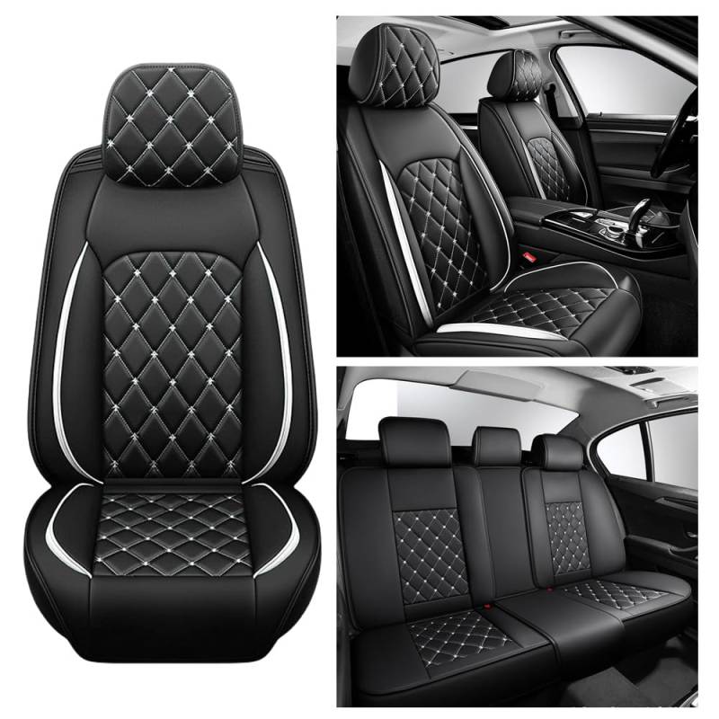 LZHIF Autositzbezug für Audi Q2 GAB 2015-2025, 5-Sitzer-Autositzbezug Vorn und Hinten, Nappa-Leder, Wasserdichtes Sitzkissen,Black and White-Full Set von LZHIF