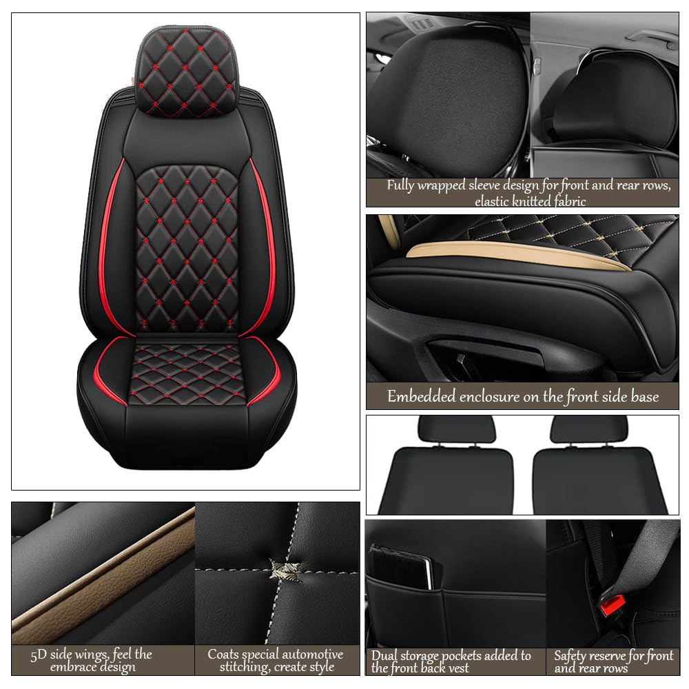 LZHIF Autositzbezug für Audi Q2 GAB 2015-2025, 5-Sitzer-Autositzbezug Vorn und Hinten, Nappa-Leder, Wasserdichtes Sitzkissen,Black and red-Front Pair von LZHIF