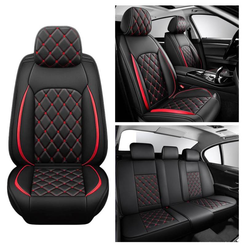 LZHIF Autositzbezug für Audi Q2 GAB 2015-2025, 5-Sitzer-Autositzbezug Vorn und Hinten, Nappa-Leder, Wasserdichtes Sitzkissen,Black and red-Full Set von LZHIF