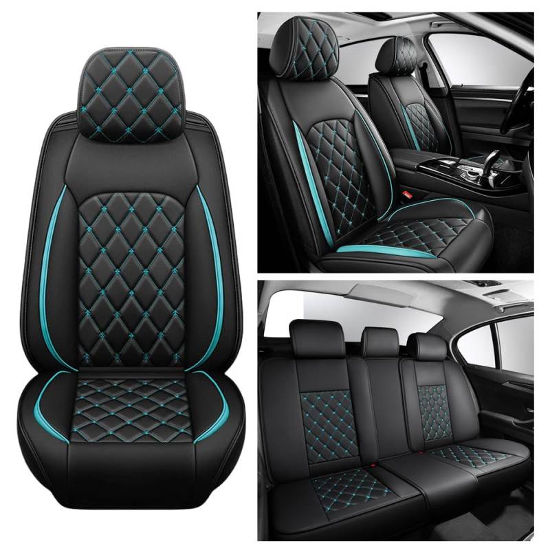 LZHIF Autositzbezug für Aygo, 5-Sitzer-Autositzbezug Vorn und Hinten, Nappa-Leder, Wasserdichtes Sitzkissen,Black and Green-Full Set von LZHIF