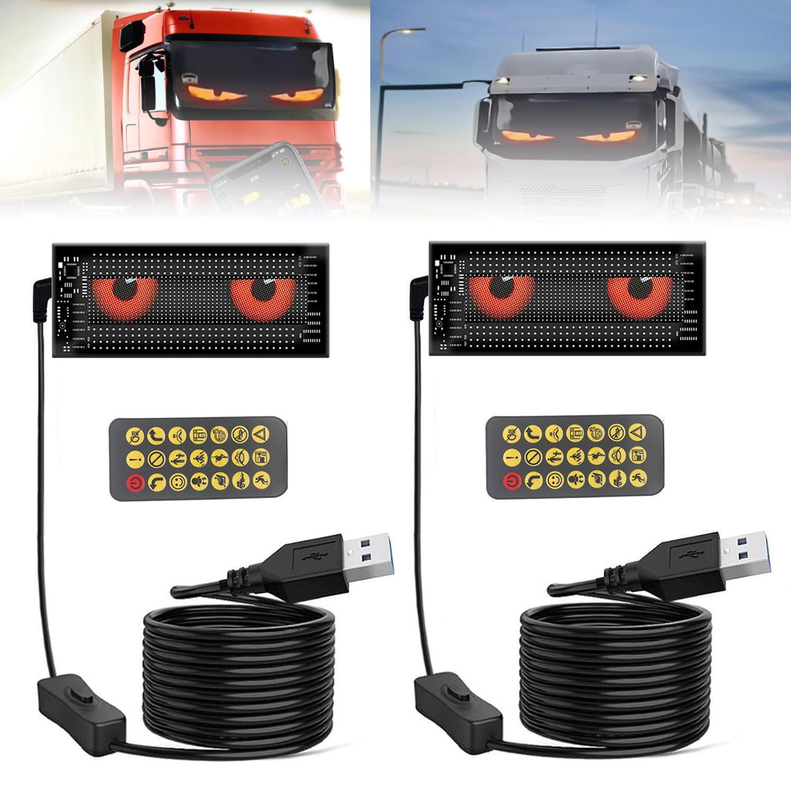 LED Augen für Lkw und Auto, 2 Stück 17 cm, Flex LED Display Auto Augen, Devil Eyes Programmierbare mit Fernbedienung und APP, USB Wasserdichte Dynamische LED Augen (2 Stück 70×173mm) von LZLUCKCOME