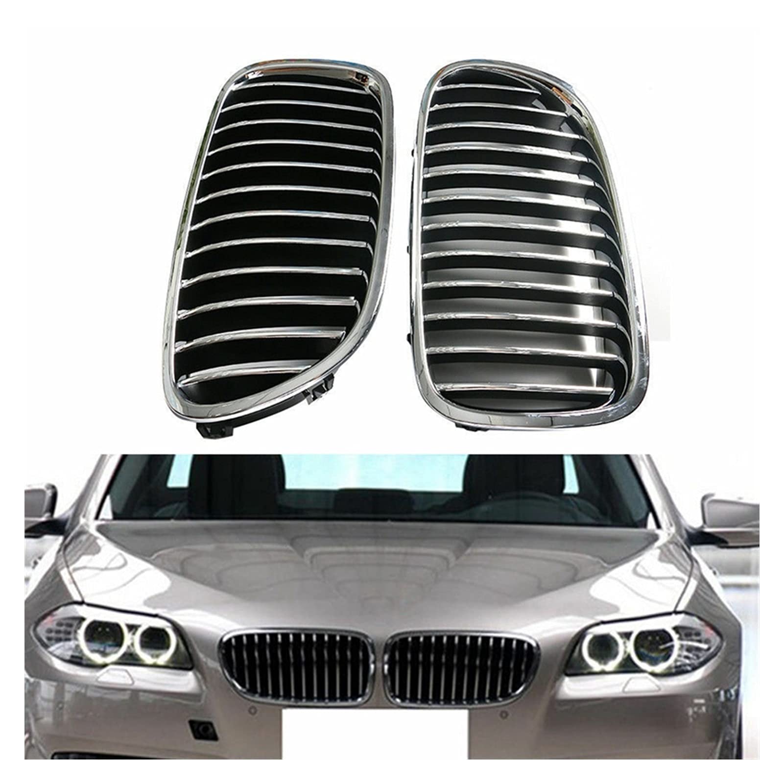 LZLWL Front KüHlergrille Chrom-Auto-Front-Stoßfänger Kindey Grill Für BMW F10 528I 535I 2011 2012 2013 StoßStange Niere KüHlergrill von LZLWL