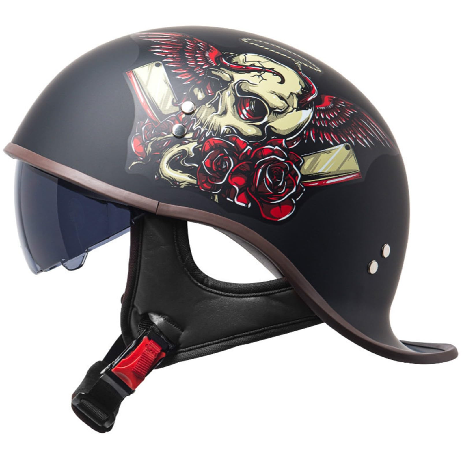 Halbhelm Für Vintage-Motorräder Offener Jethelm Bequemes Innenfutter Mit Integrierter Schutzbrille Geeignet Helme Männer Frauen DOT/ECE-Zertifiziert Cruiser Mopeds Roller 10,XL60-61CM von LZPHGT