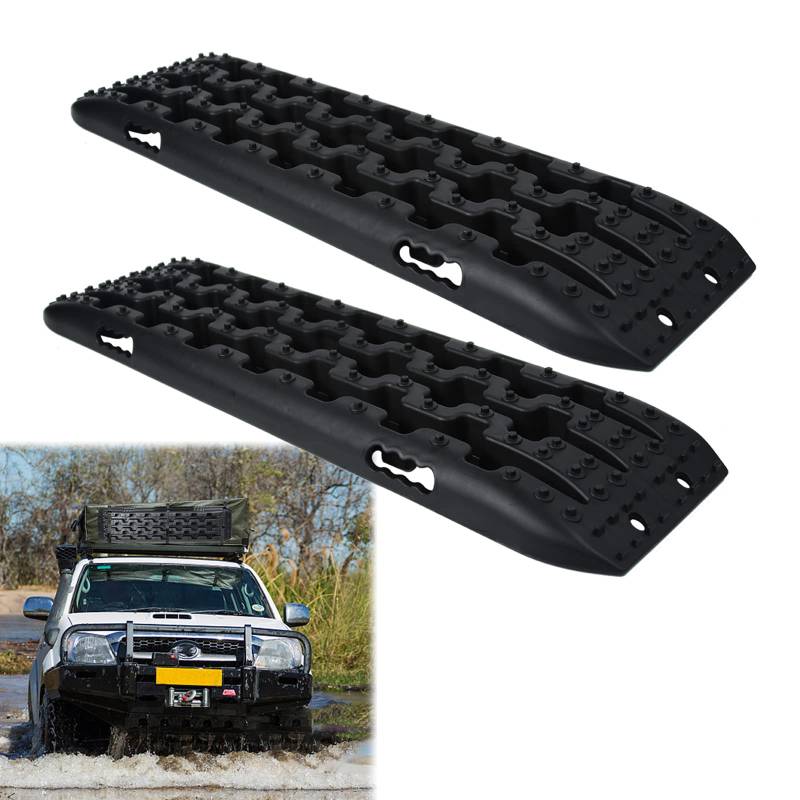 LZQ Anfahrhilfe Traktionsmatte Recovery Board Offroad Tracks Max. 10T Last, für Sand/Schlamm/Schnee.PKW LKW Traktionsplatten,2 Stücke Schwarz von LZQ