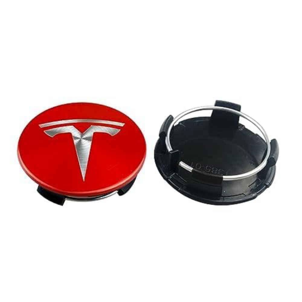 4 Stück Radnabenkappen für Tesla Model S X 3 Y 58MM, Nabendeckel Radnabendeckel Wasserdicht Staubdicht Reifen Felgen Zubehör,normal-B Red von LZQbld