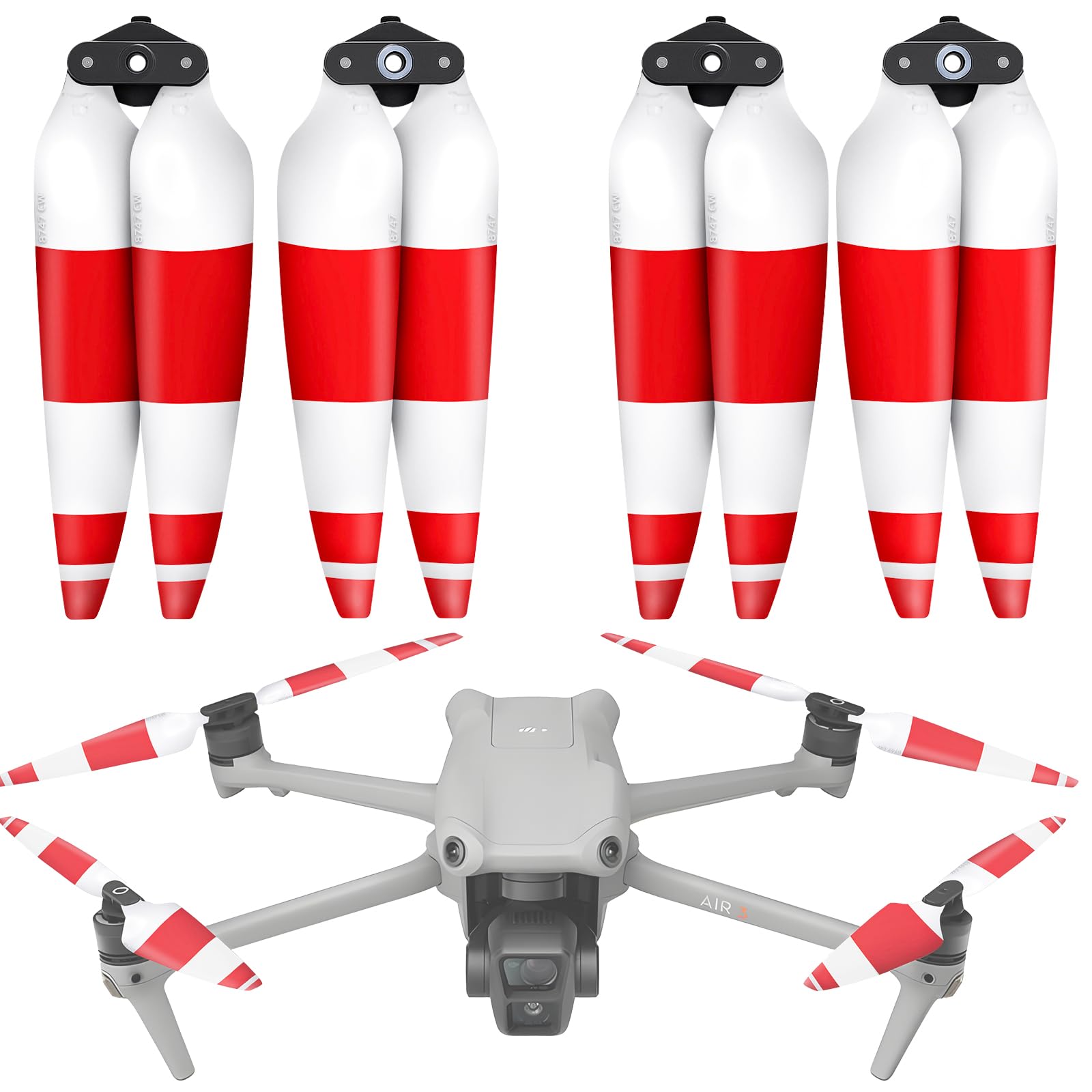 Laazii Propeller für DJI Air 3, 2 Paar Ersatzpropeller Faltbar Einfach auszutauschen Schnellverschluss Geringes Gewicht Geräuscharme Klingen Zubehör, Drohnepropeller für DJI Air 3 (Rot Und Weiß) von Laazii