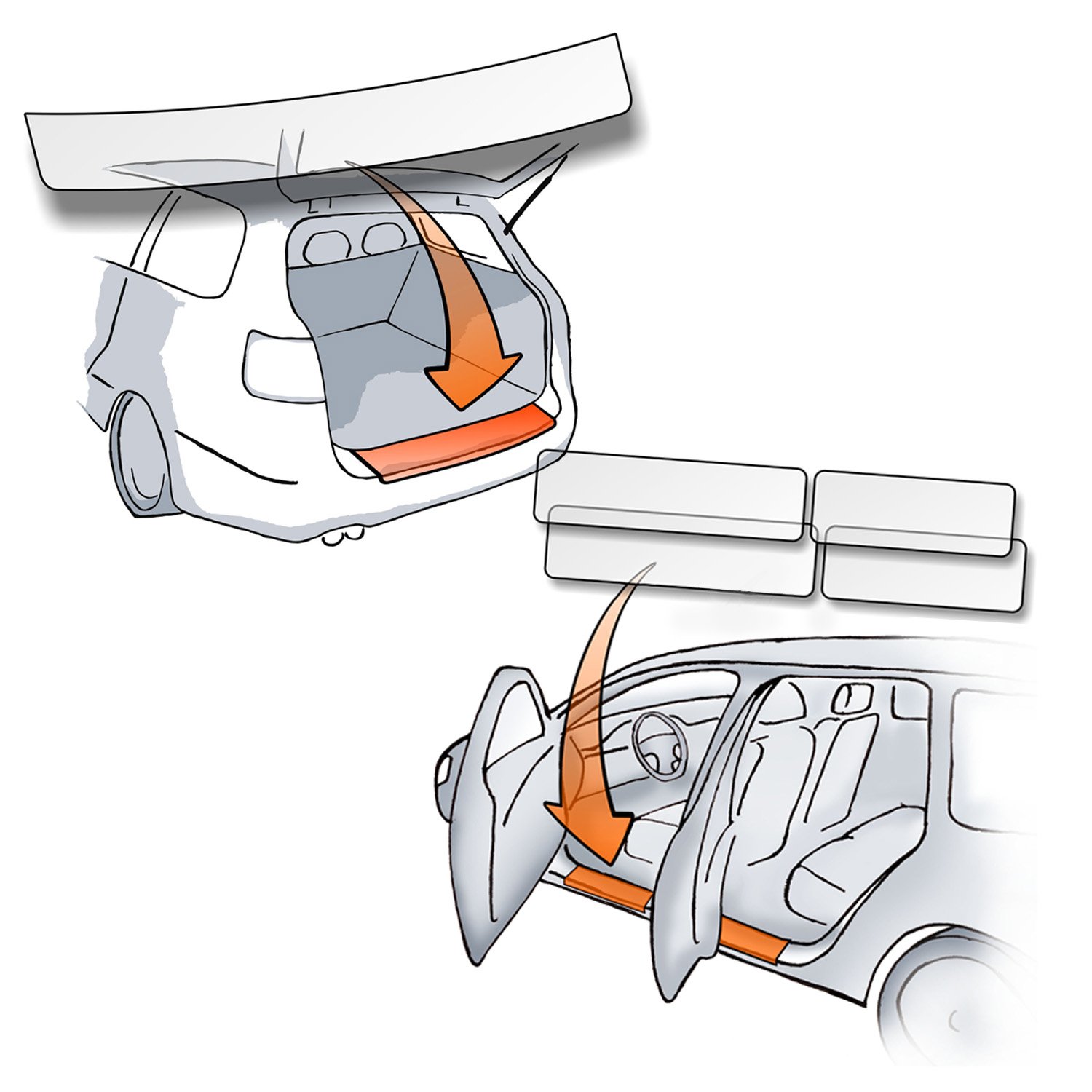 Lackschutzshop - Passform Lackschutzfolie im Set für Ladekantenschutz und alle Einstiegsleisten/Türeinstiege transparent 150µm - kompatible mit Schutzfolie VW T-ROC/TRoc von LACKSCHUTZSHOP