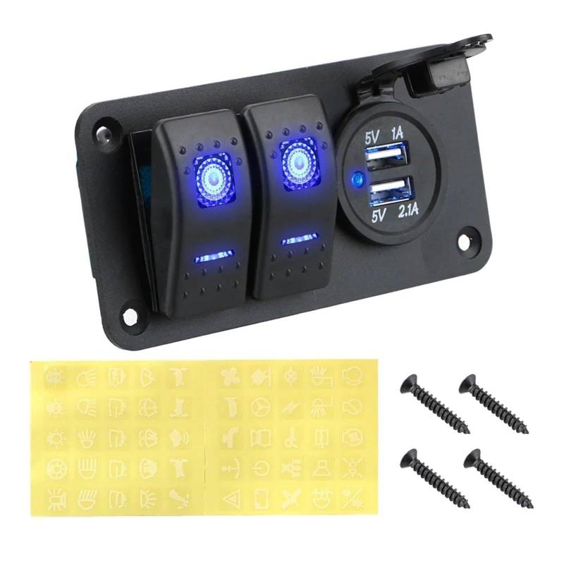 12V 24V Auto Schalter Panel 2/3 Gang Wasserdichte Licht Toggle Control Digital Voltmeter Dual USB Ladegeräte Ports Outlet Kombination(2 and 1) von LaiYN