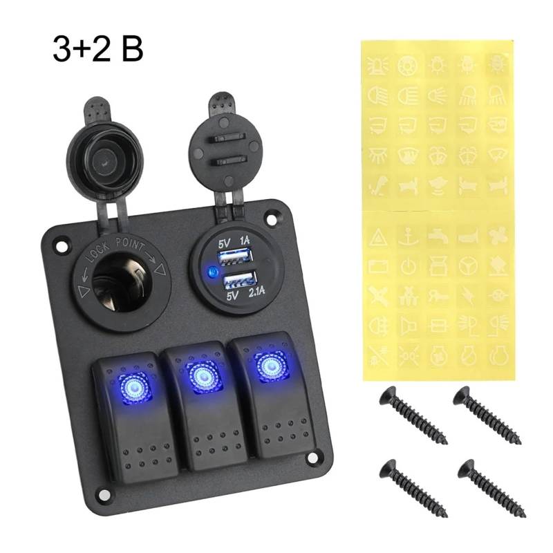 12V 24V Auto Schalter Panel 2/3 Gang Wasserdichte Licht Toggle Control Digital Voltmeter Dual USB Ladegeräte Ports Outlet Kombination(3 and 2 B) von LaiYN