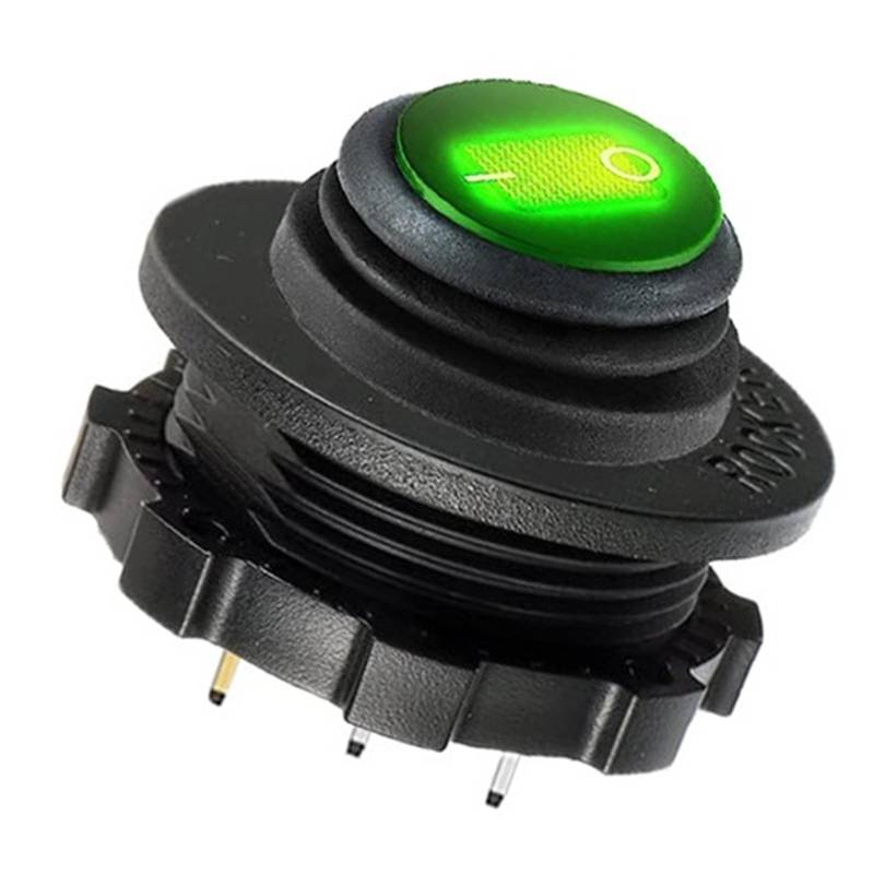 12V Kippschalter Wasserdicht LED Beleuchtet Runde Wippschalter Panel SPST 3 Pin Marine Ein Aus Schalter For Auto Boot RV Lkw(Green LED) von LaiYN