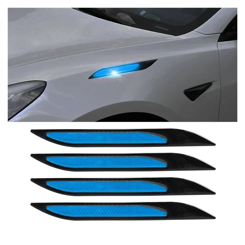 Neueste 4 Stücke Auto Reflektorstreifen Stoßstangenschutz Kohlefaser Karosserie Sicherheitswarnaufkleber Auto Anti-Kratz-Klebeband Auto Styling(Blue) von LaiYN