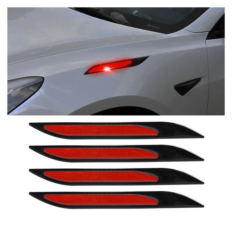 Neueste 4 Stücke Auto Reflektorstreifen Stoßstangenschutz Kohlefaser Karosserie Sicherheitswarnaufkleber Auto Anti-Kratz-Klebeband Auto Styling(Red) von LaiYN