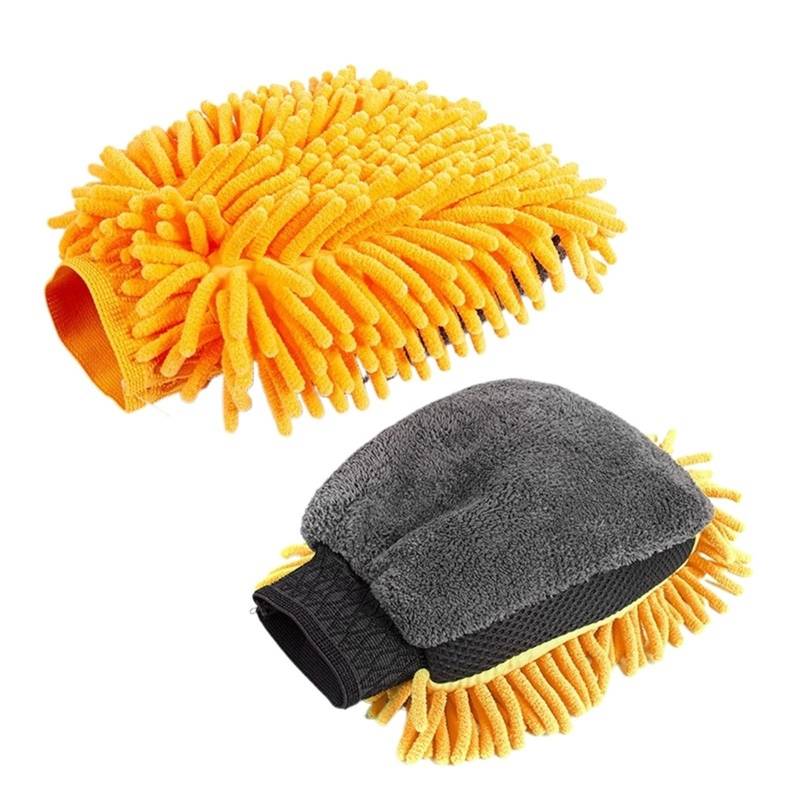 Premium-Autowaschhandschuh, Autowaschschwamm, Chenille-Mikrofaser, Doppelseitige Handschuhe, Kratzfrei, Extrem Saugfähig, Kompatibel Mit Autos, LKWs, SUVs(Orange) von LaiYN