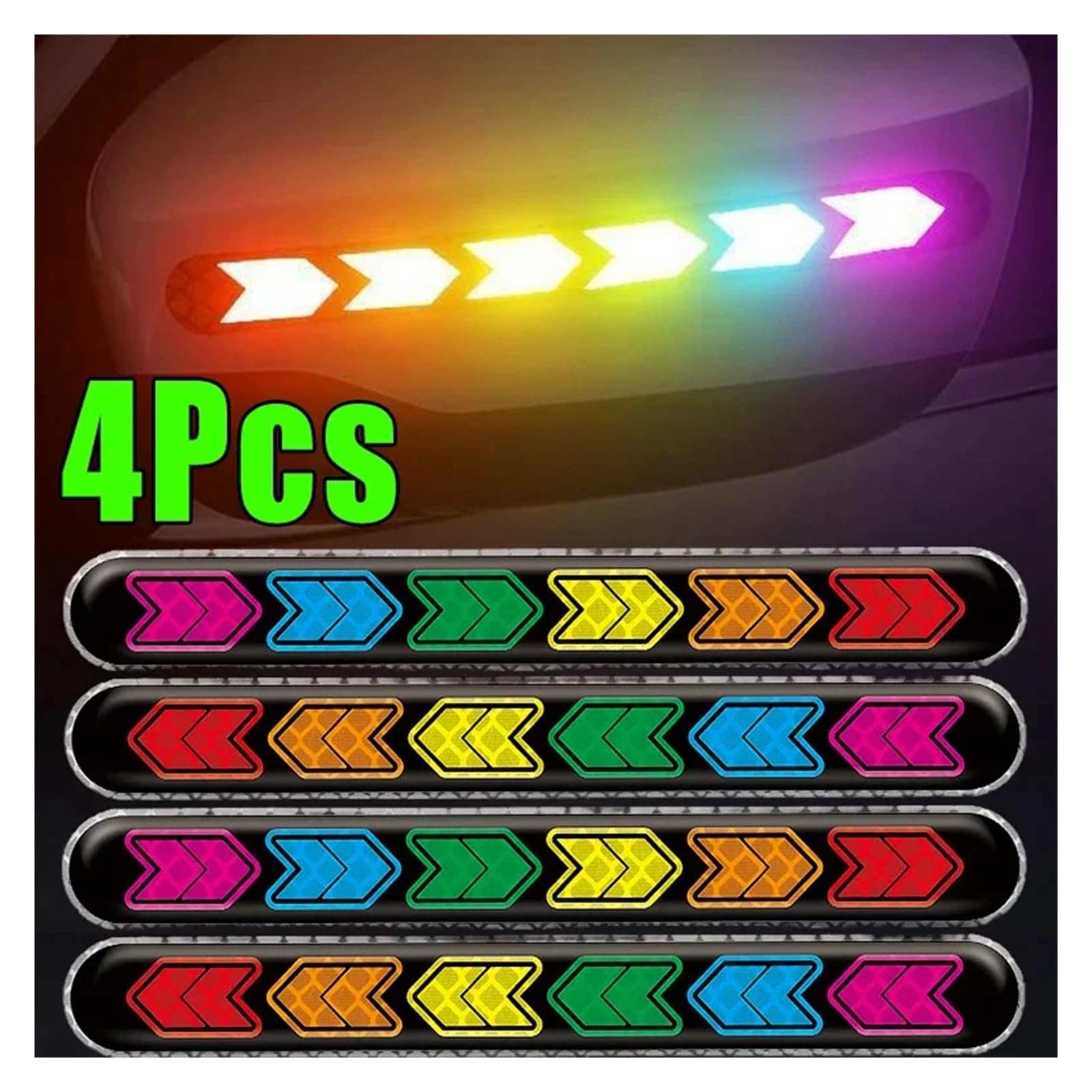 Reflektierende Autoaufkleber, Schillernde, Farbenfrohe Auto-Rückspiegeltür-Antikollisions-Sicherheitswarnstreifen, Klebeband-Aufkleber, Dekoration(4Pcs) von LaiYN