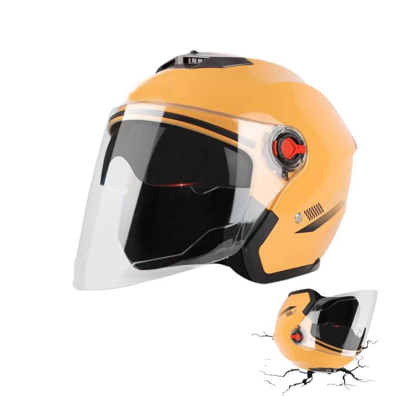 Offener Motorrad Roller Helm, Offene Fahrradhelme, 3/4 Moped-Motorradhelme Mit Visier, Offener Motorradhelm Mit Visier Für Erwachsene, Halbes Gesicht Klassischer Moped-Helm Für Erwachsene, Gelb von Lainiaoly