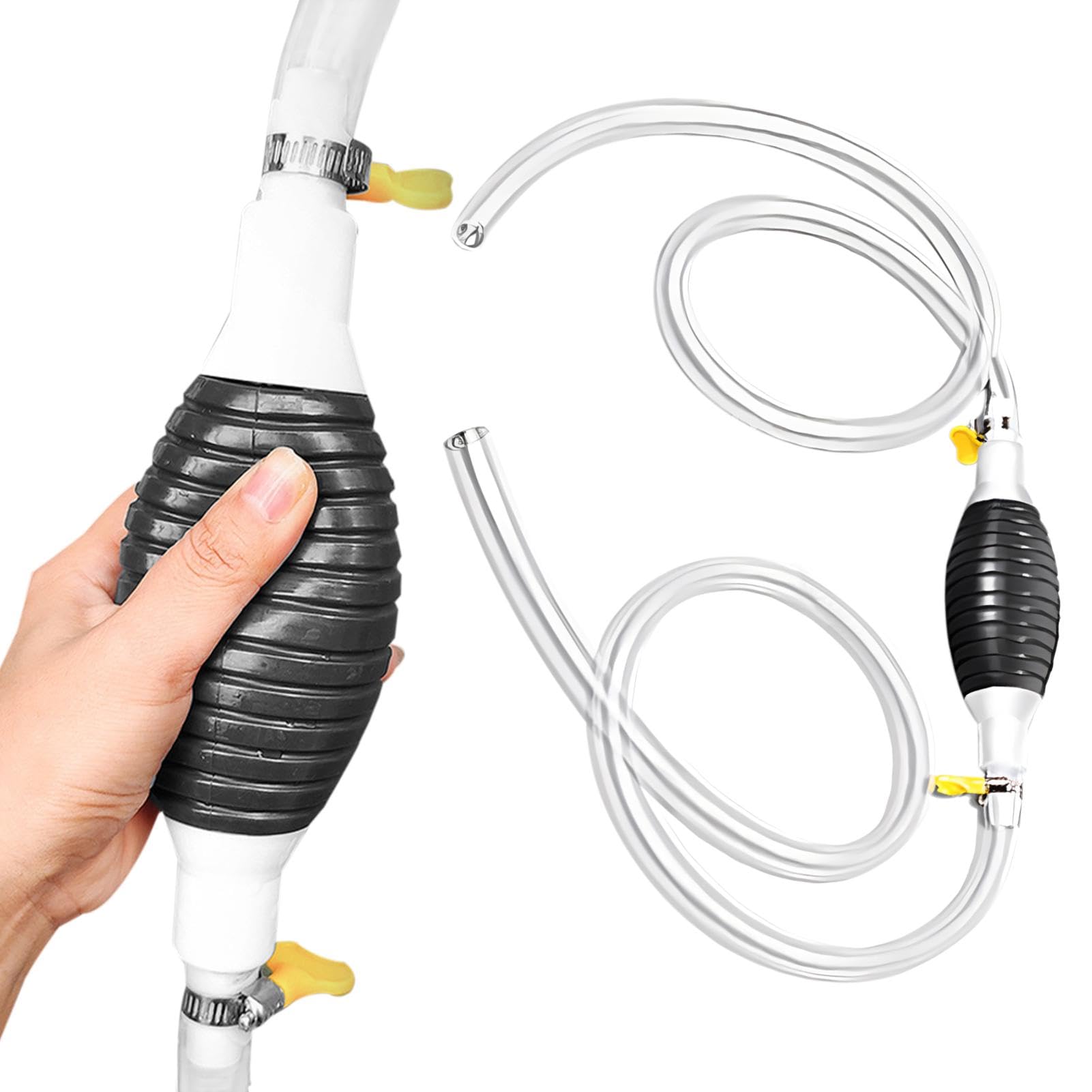 Laluky Siphonpumpe für Benzin Gas Öl, Multifunktions-Flüssigkeitssauger Manuelle Handpumpe Transferpumpe mit 1M PVC Sahlauch und Metallklammer für Diesel Flüssigkeit Wasser Aquarium(Wie Gezeigt) von Laluky