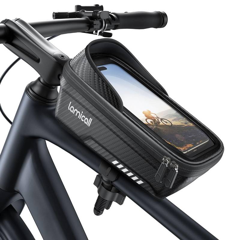 Lamicall 2-IN-1 Fahrradtasche Rahmen, Rahmentasche Fahrrad - [1S Schnellspanner] wasserdichte Lenkertasche Fahrrad, 1,3L Handytasche Oberrohrtasche mit HD TPU Touchscreen für Smartphone 4,7-7 Zoll von Lamicall