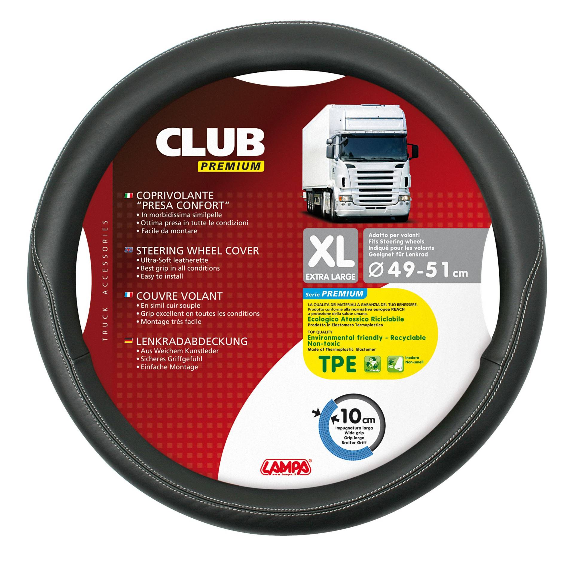 Lampa Club Premium 98848 Lenkradbezug, Schwarz, XL von Lampa