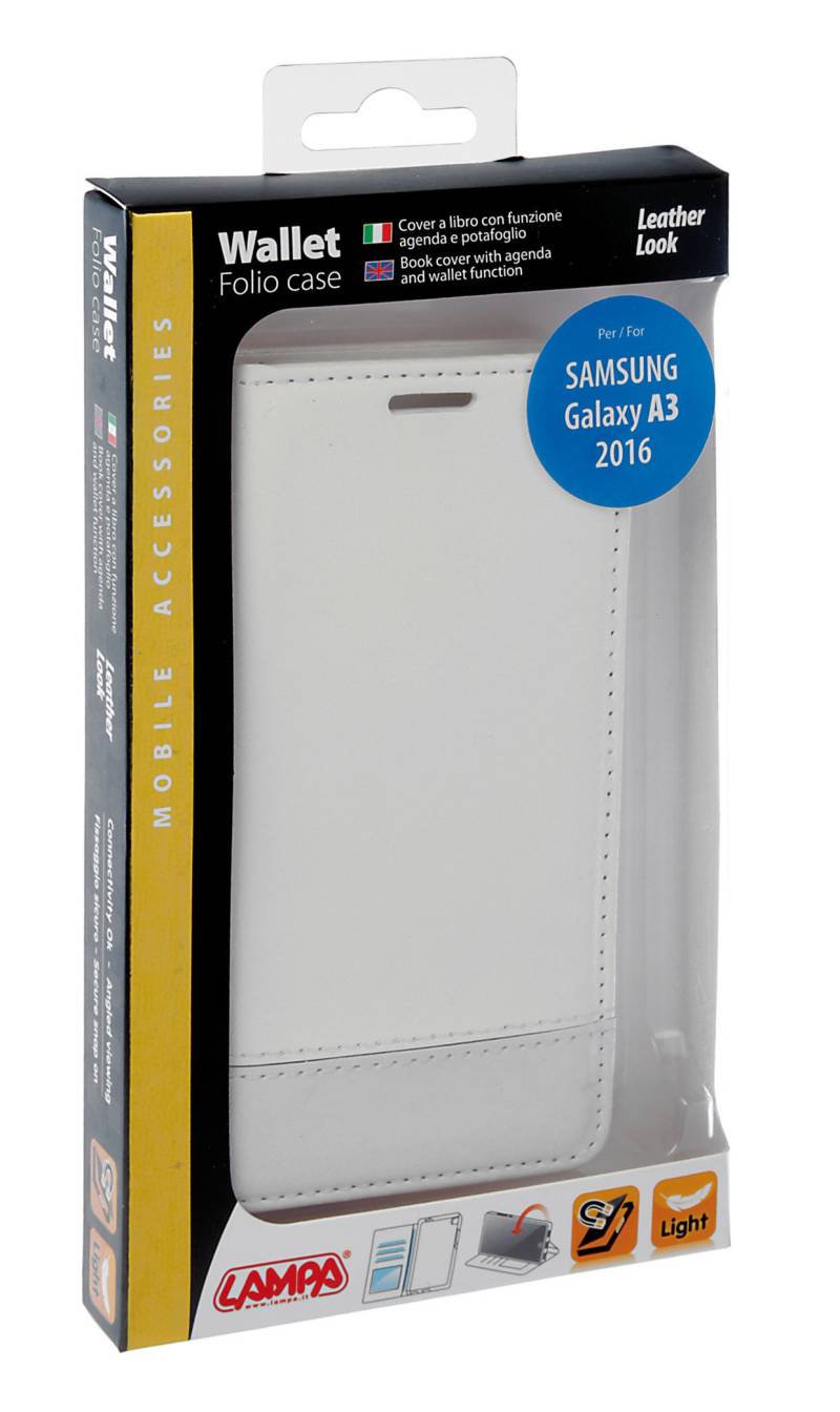 Wallet Folio Case, Cover A Libro - Samsung Galaxy A3 2016 - Bianco von Lampa