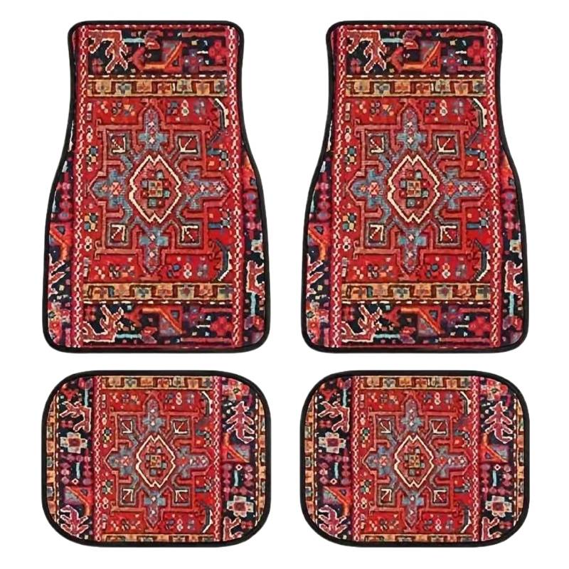 4pcs Auto-Bodenmatten, Bohemian Style Automatten Volles Set mit vorderen hinteren Teppichmatten, Nicht rutschende dekorative Automatten-Bodenmatten Universal Fit für Auto SUV Truck Van von Lamppdcor