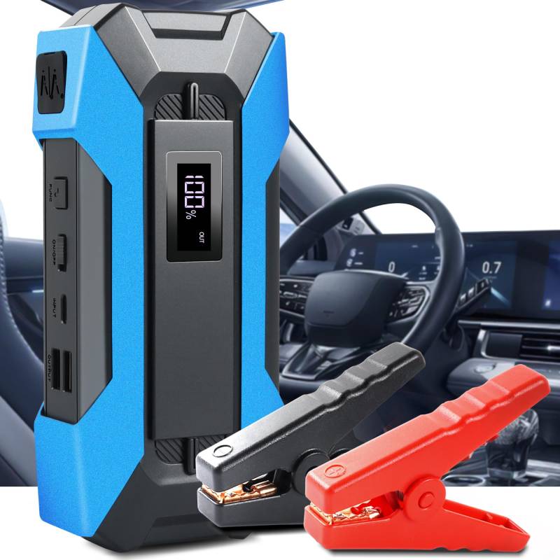 LanBlu Auto Starthilfe Powerbank,2000A Spitzenstrom Jump Starter Powerbank,Supersafe Auto Batterie Booster mit Starthilfekabel&LED Taschenlampe,Starthilfegerät für 12V Benzin 7.5L Dieselmotor von LanBlu