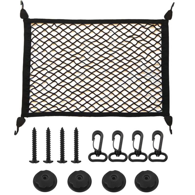 Landrain 140x100cm Gepäcknetz Auto, Elastisch Kofferraum Netz mit 4 Haken Sicherungsringe Schrauben für Alle Autos von Landrain