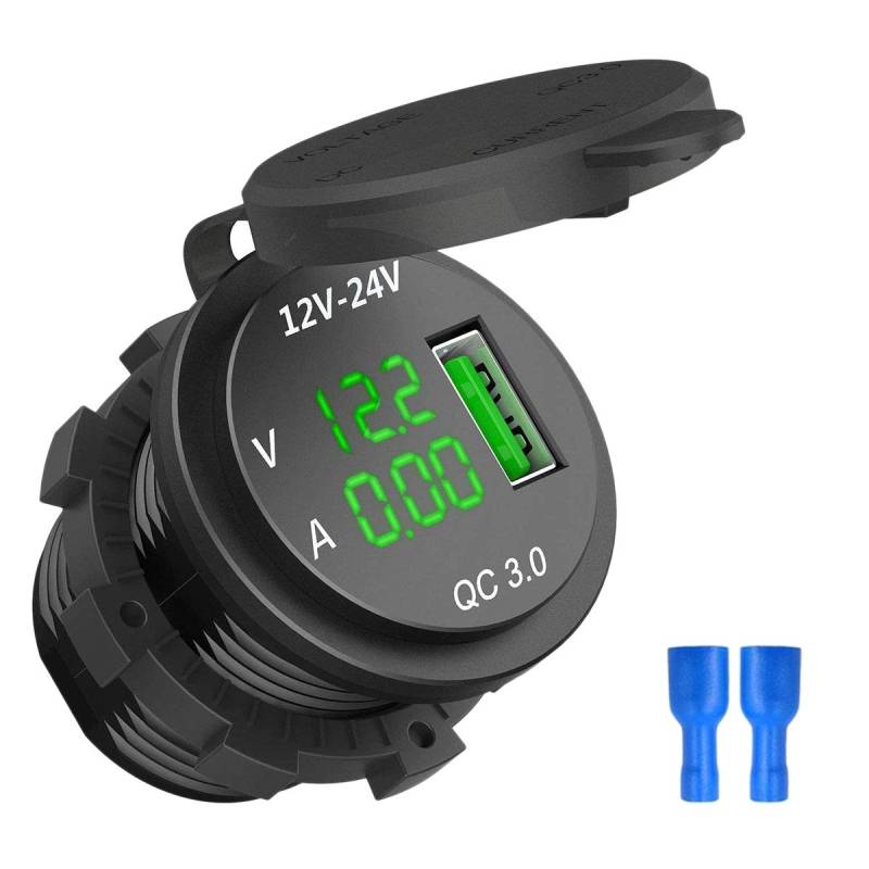 Laonco 12 V / 24 V Schnell Ladung 3,0 Auto Zigaretten Anzünder USB Ladegerät Led Voltmeter Amperemeter Schwarz Und Grün von Laonco