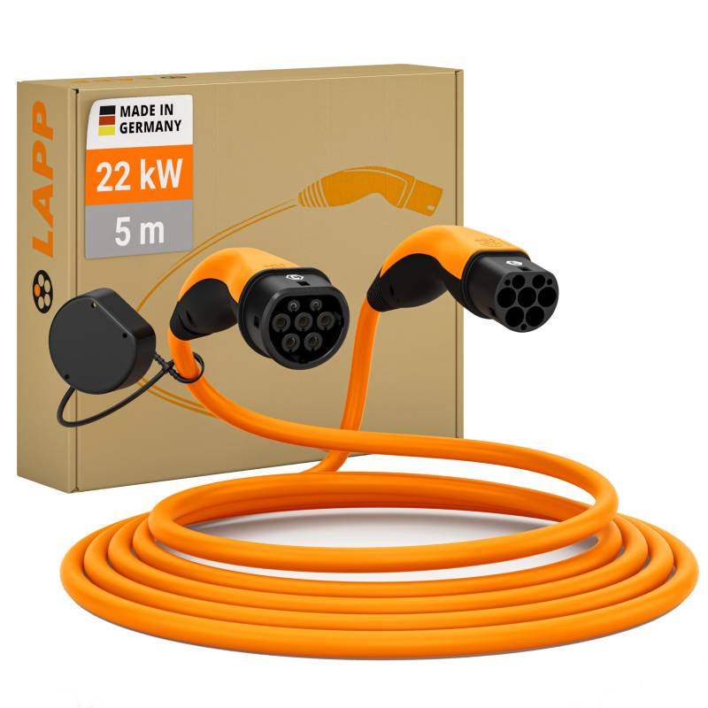 Lapp Mobility Helix Typ 2 Ladekabel 22 KW/Selbstaufrollend / 32 A / 3-Phasig/E-Auto Ladekabel/Mode 3 / 5m, Orange von Lapp