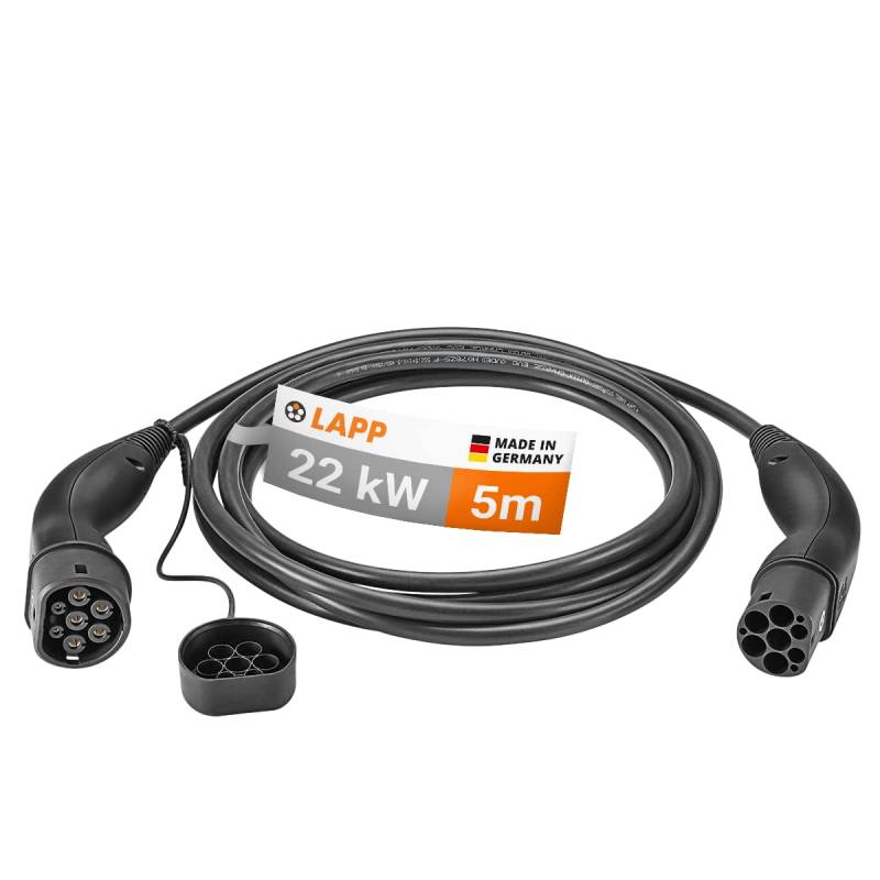 LAPP MOBILITY Typ 2 Ladekabel 22 KW 5m - Ladekabel E Auto 32a 3-Phasig - IP55 geschütztes Ladekabel Mode 3 - Ladekabel Typ 2 mit korrosionsresistenten Steckkontakten - geeignet für PHEV, BEV & EV von Lapp