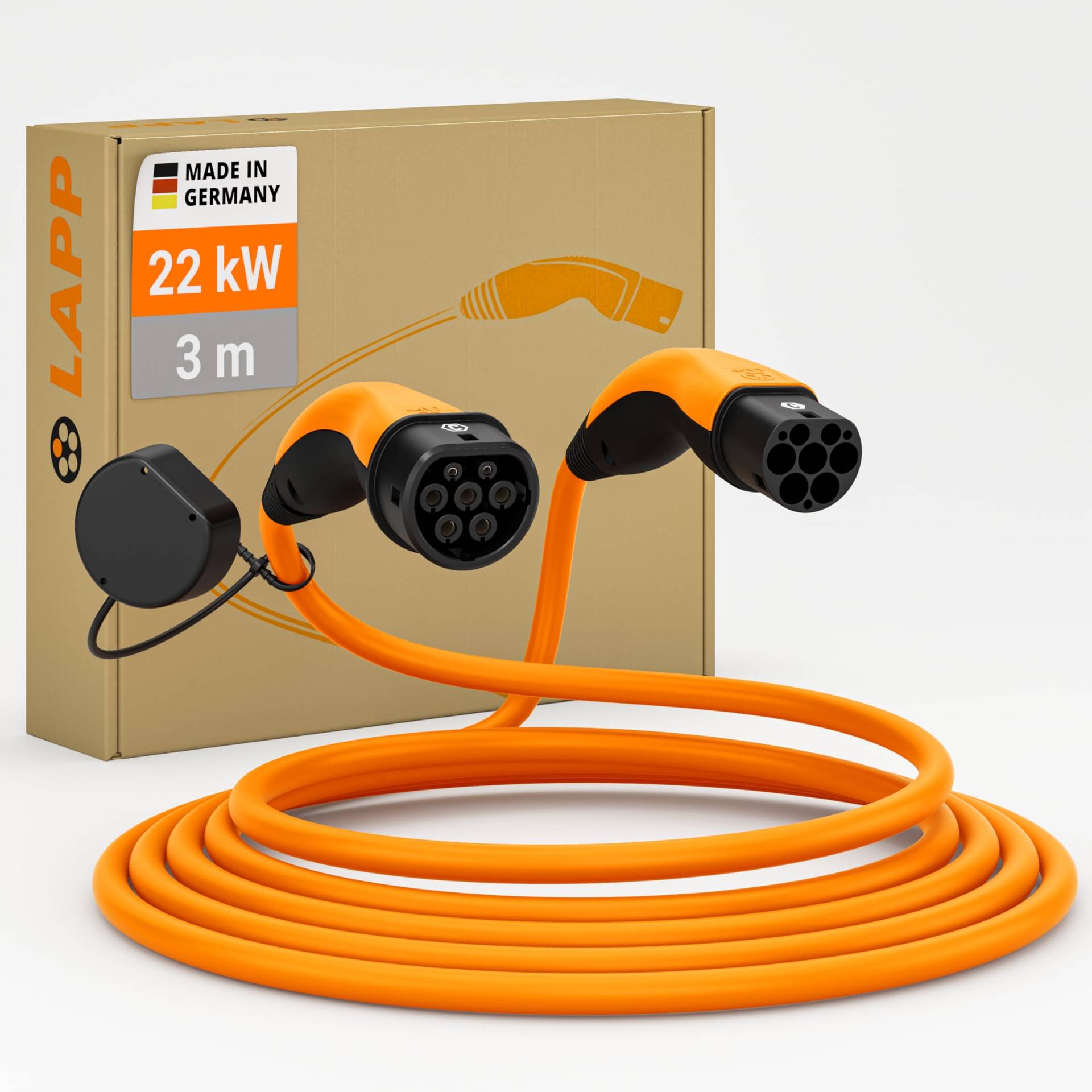 LAPP MOBILITY Helix Typ 2 Ladekabel 22 KW/Selbstaufrollend / 32 A / 3-Phasig/E-Auto Ladekabel/Mode 3 / 3m, Orange von Lapp