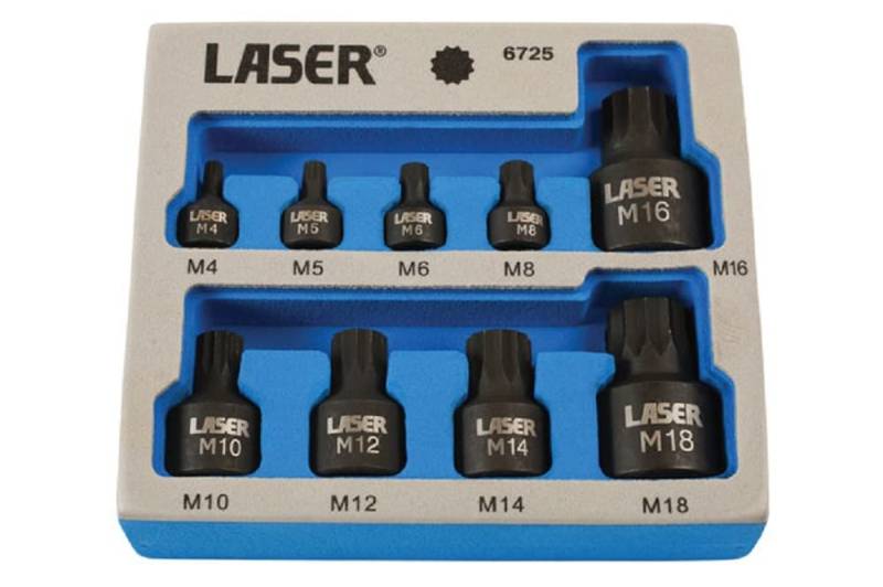 Laser 6725 Low Profile Spline Socket Bit Set, Silver, 1/4"D, 3/8"D, 1/2"D, 9pc von Laser