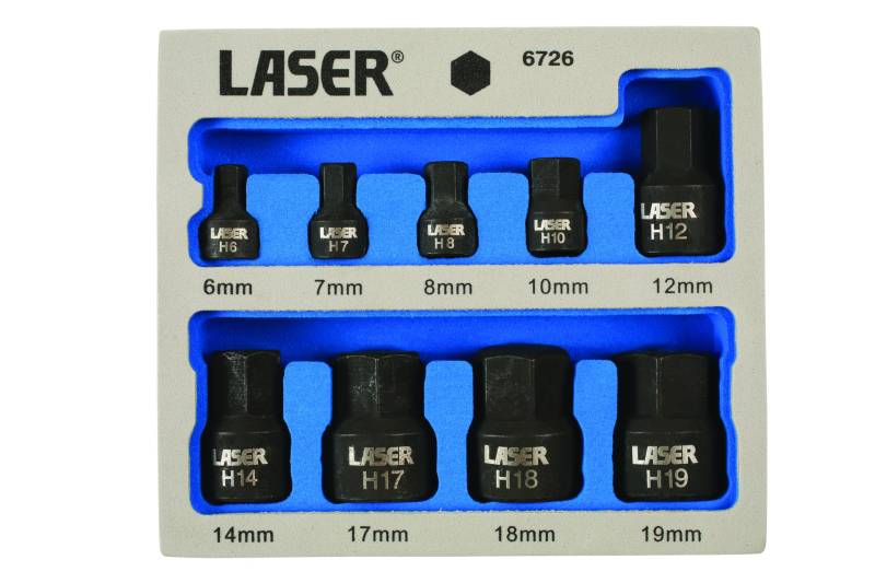 Laser 6726 Low Profile Impact Hex Socket Bit Set 1/4"D, 3/8"D 9pc, Silver von Laser