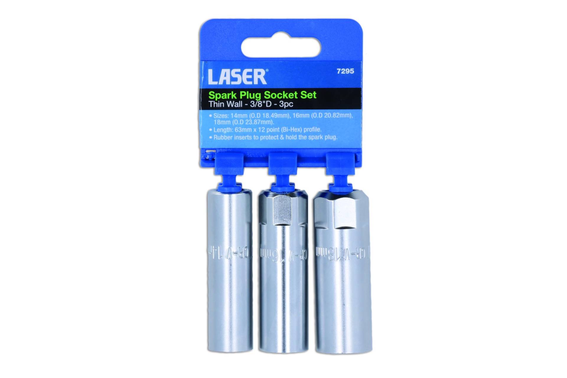 Laser 7295 Dünnwandiges Zündkerzen-Steckschlüssel-Set 3/8 „D, 3-teilig, Variety pack von Laser