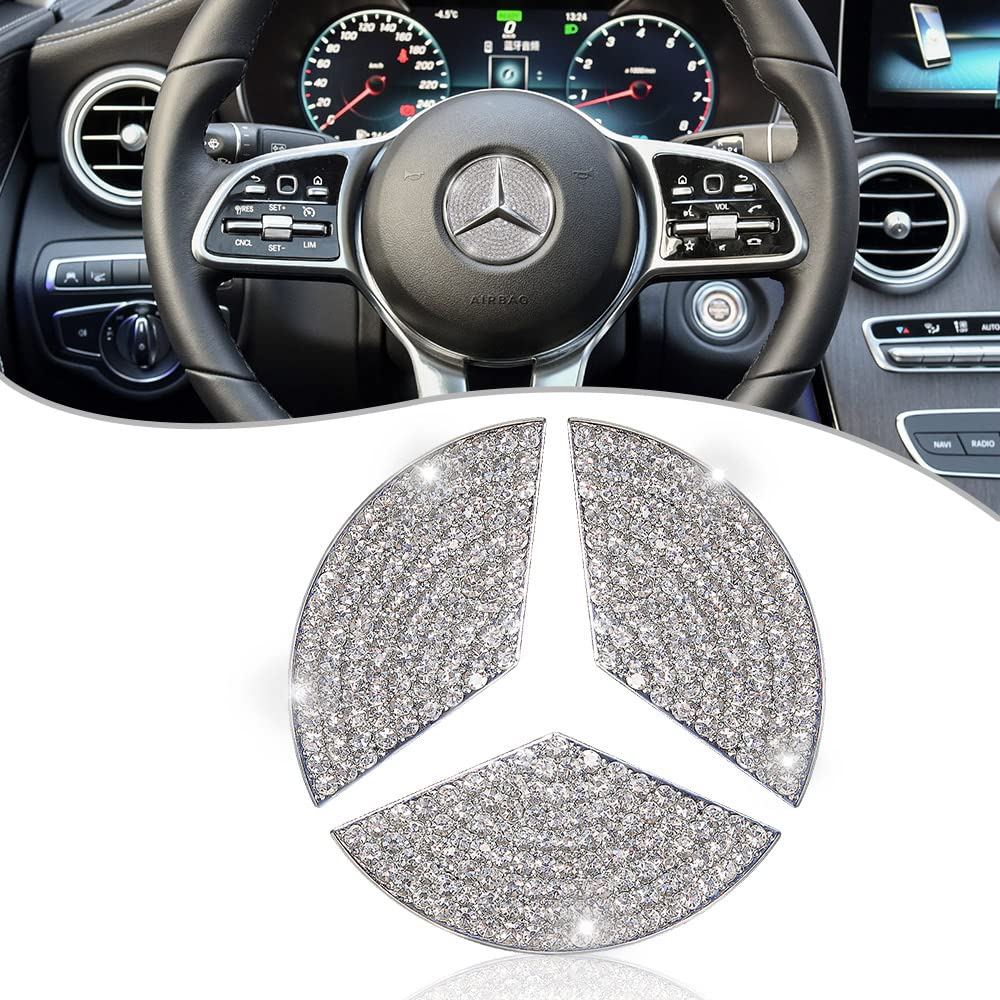 Bling Crystal Lenkrad Emblem 49mm Kompatibel mit Mercedes-Benz Glitzer Emblem Lenkrad Aufkleber Crystal Car Interior Lenkrad Logo Dekor für Mercedes-Benz A E S CLA CLS GLA GLB GLC GLE GLS SL Klasse von LbsAMP