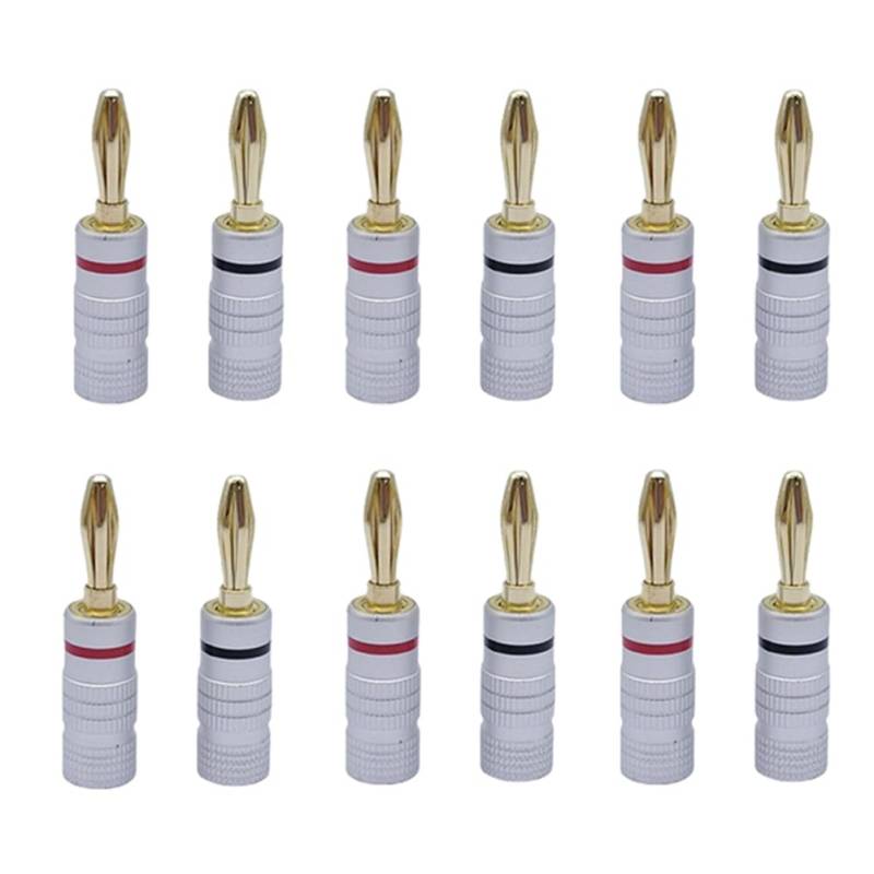 Lbvzxkad 12 Stück 4-Mm-Audio-Klinkenstecker, Bananenstecker, Audio-Klinkenstecker, 24 Karat Gold, Lautsprecherstecker mit Doppelter Schraubverriegelung, Einfache Installation von Lbvzxkad